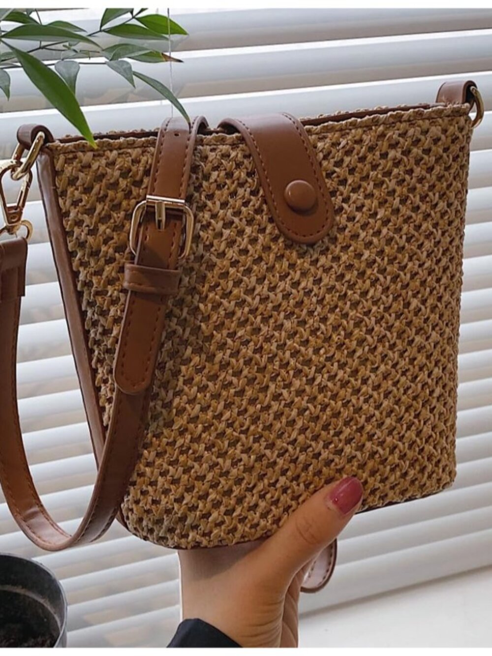 Straw Beach Bags For Women Rattan Purse Summer Straw Cross-body Bag Raffia Handb - Picture 5 of 9